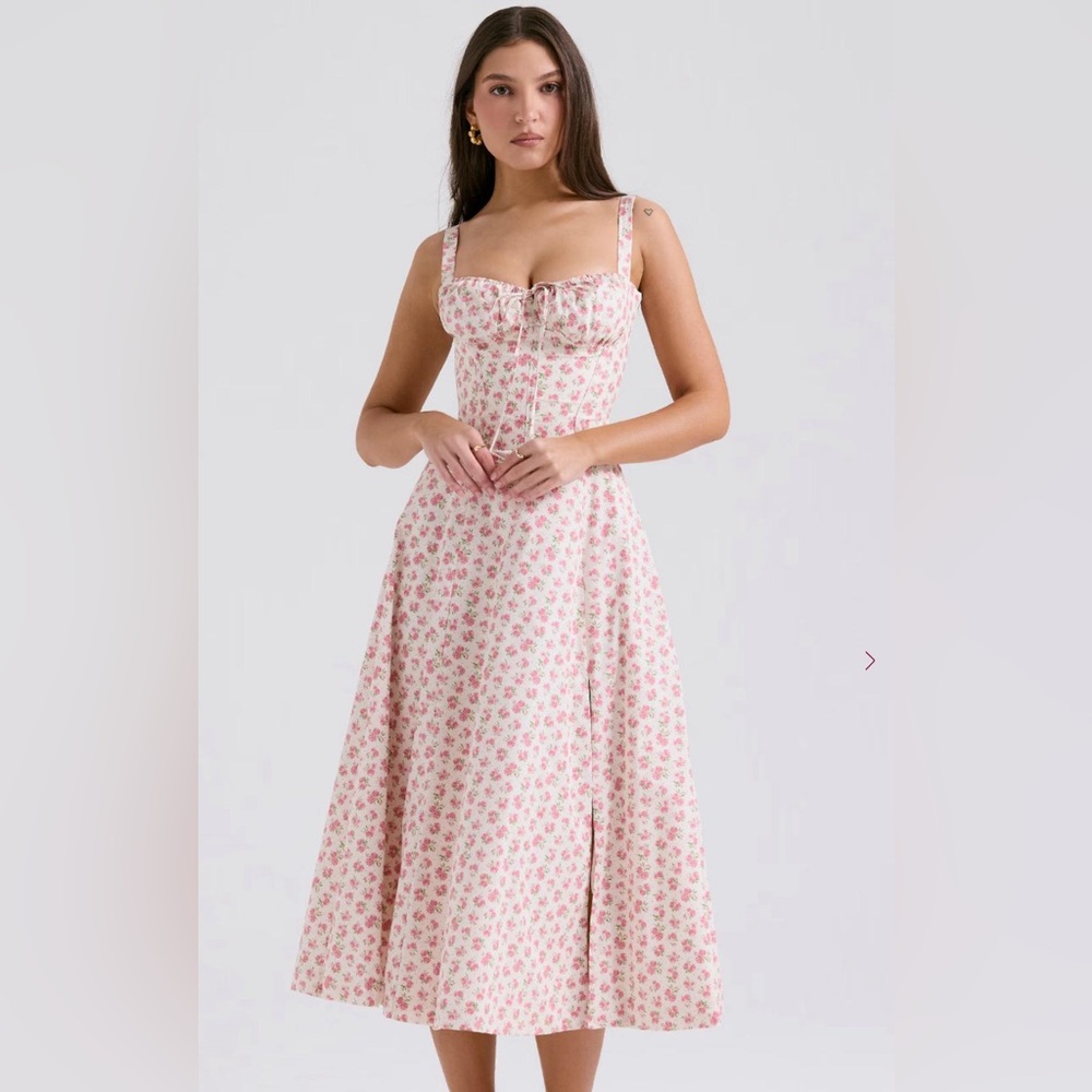 House of CB Carmen - White Rosebud Print Cotton Bustier Sundress
